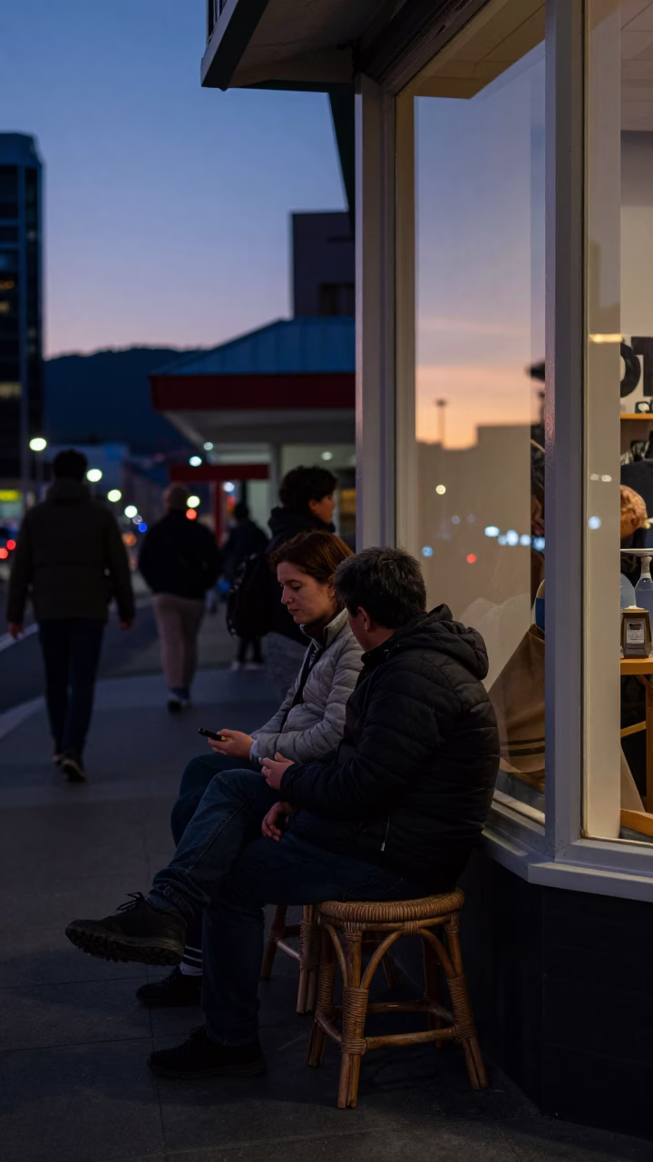 Window Reflections in Hobart at Indigo Twilight After Sunset in in Hobart, Tasmania, Australia