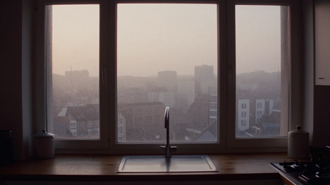 Window View in Brussels at The Still Hours Before Dawn Light in in Brussels, Belgium