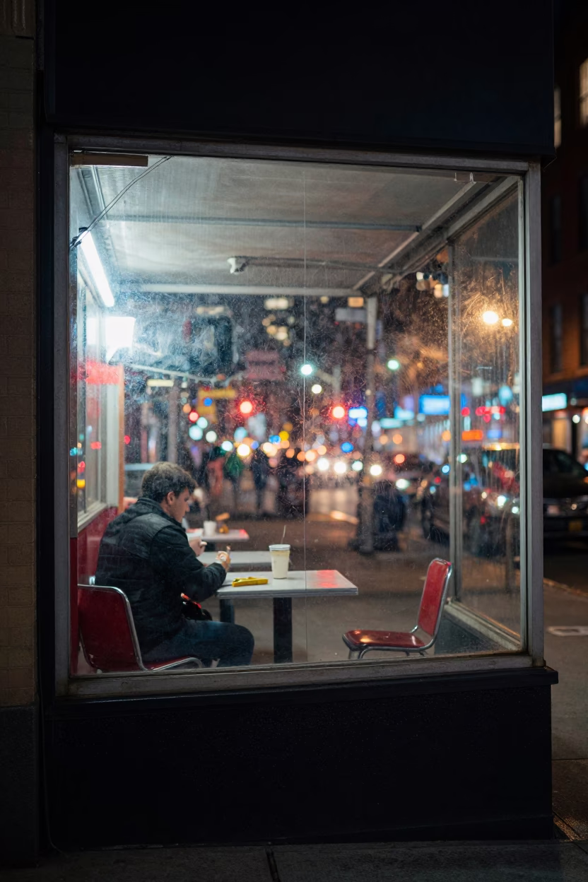 Window View in New York at As City Lights Begin To Glow in in New York, New York, United States