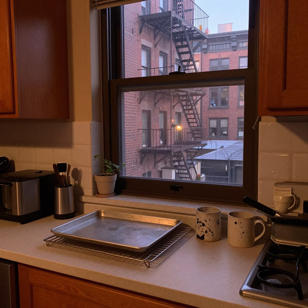 Window View in New York at Copper-toned Light Before Dusk in in New York, New York, United States