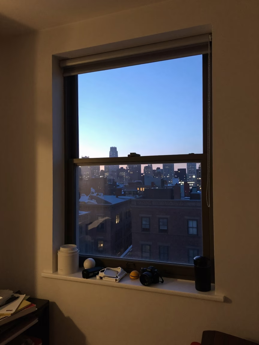 Window View in New York at Nautical Dawn Light in in New York, New York, United States