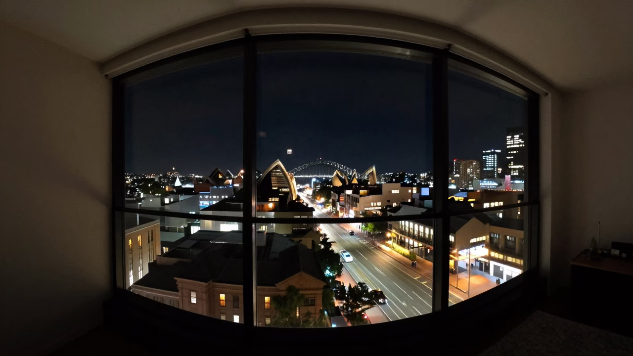 Window View in Sydney at Late At Night Light in in Sydney, New South Wales, Australia
