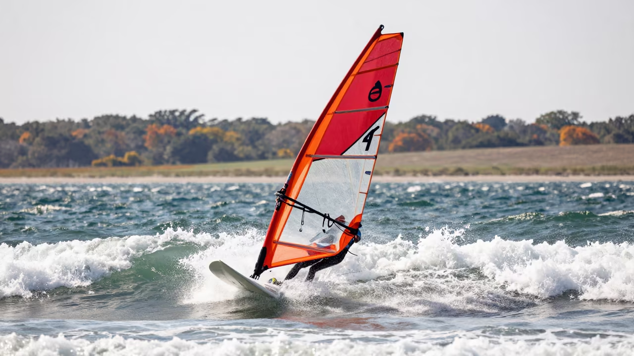 Windsurfer Launches Chop Wave Noon Boston in near open fields near South End, Boston