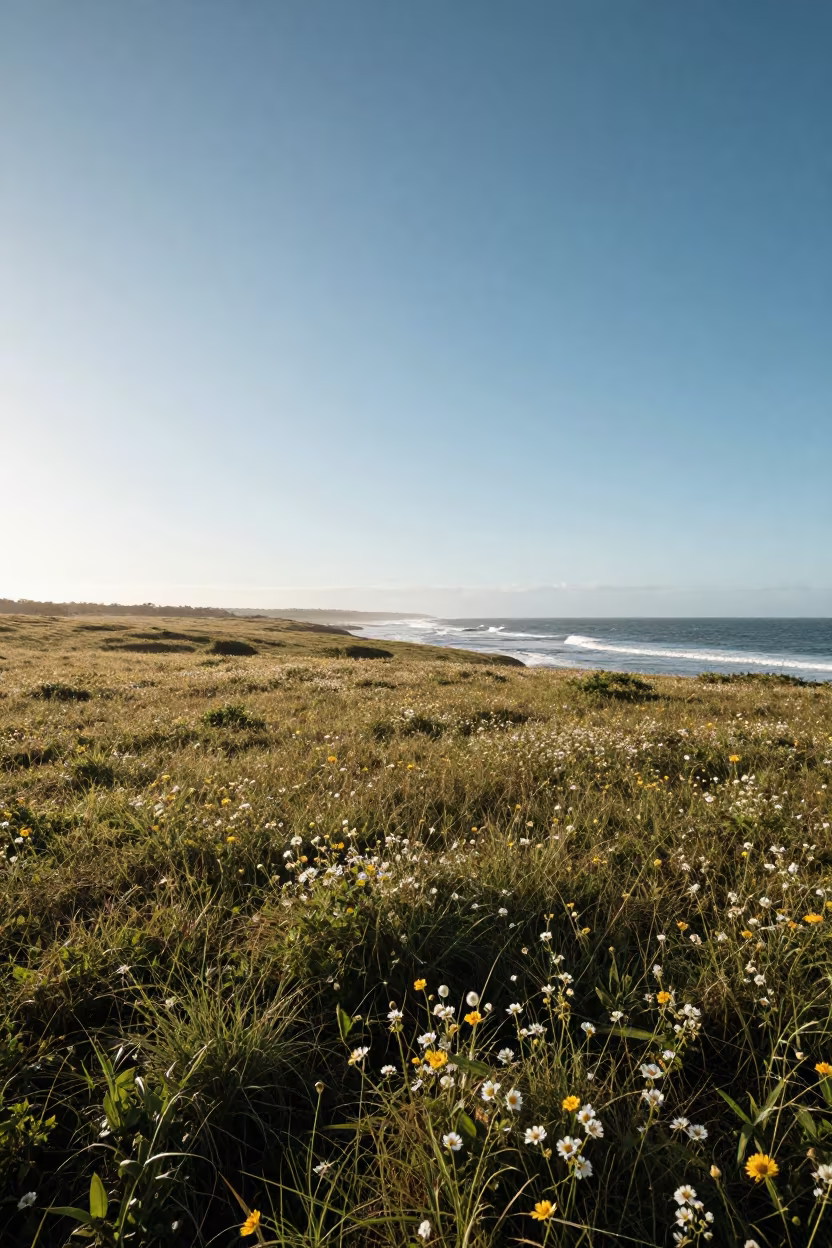 Windy Plateau Wildflowers After Storm Clear Sky in along a wave-cut shoreline near Bobo-Dioulasso