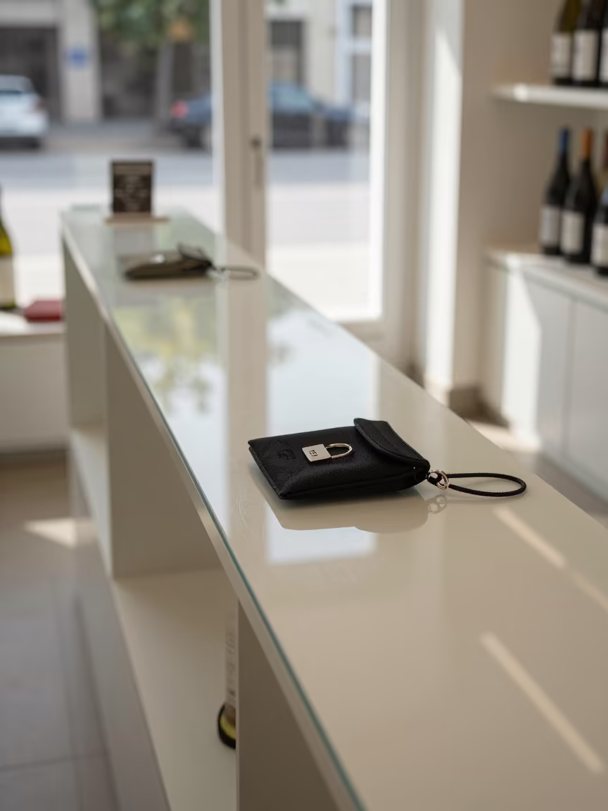 Wine Lock Cable Key Pouch Storefront Display Chișinău in inside a storefront display zone in Chișinău