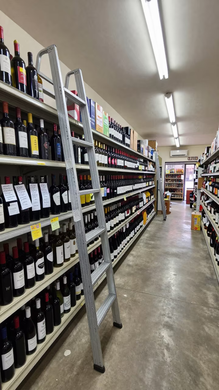 Wine Shelf Ladder and Notes in Korhogo Shop in inside a fitting room corridor in Korhogo