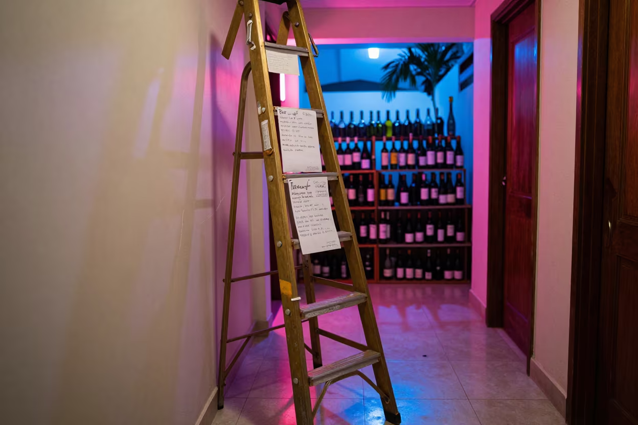 Wine Shop Ladder Neon Light Fitting Room in inside a fitting room corridor near Montego Bay
