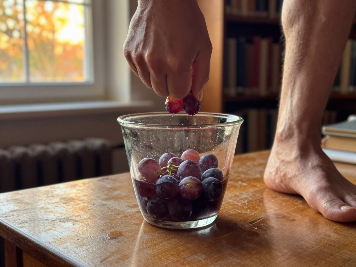 Winemaker Feet in Must on Library Table in on a dusty library table in Ferrara