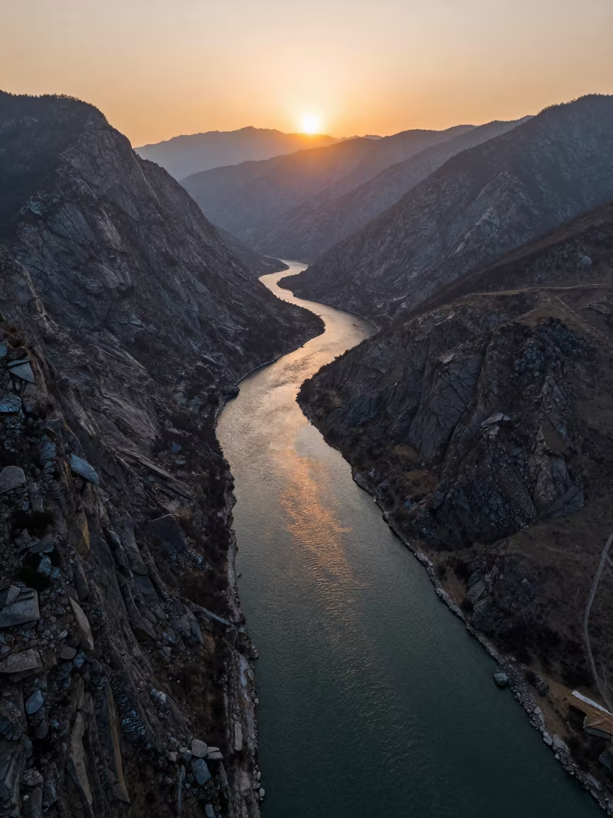 Winter Aerial View of Barrier Reef in Thimphu Valley in at a rocky saddle overlooking a mountain valley near Thimphu
