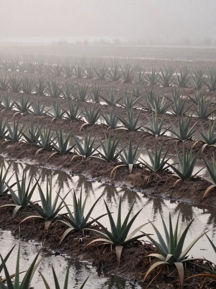 Winter Aloe Vera Rows in Terraced Garden in among terraced garden plots near Changchun