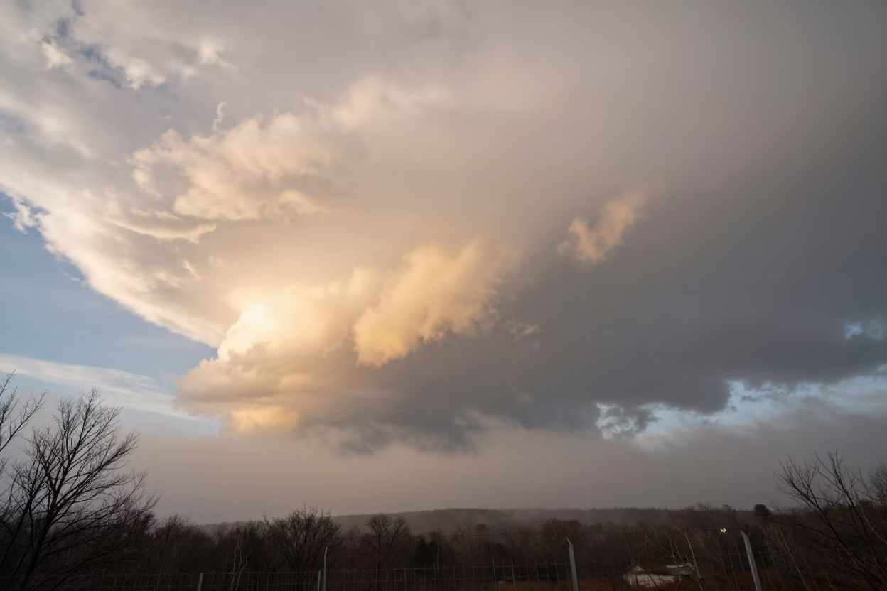 Winter Anvil Cloud Over Connecticut Fog in through low marine fog in Connecticut