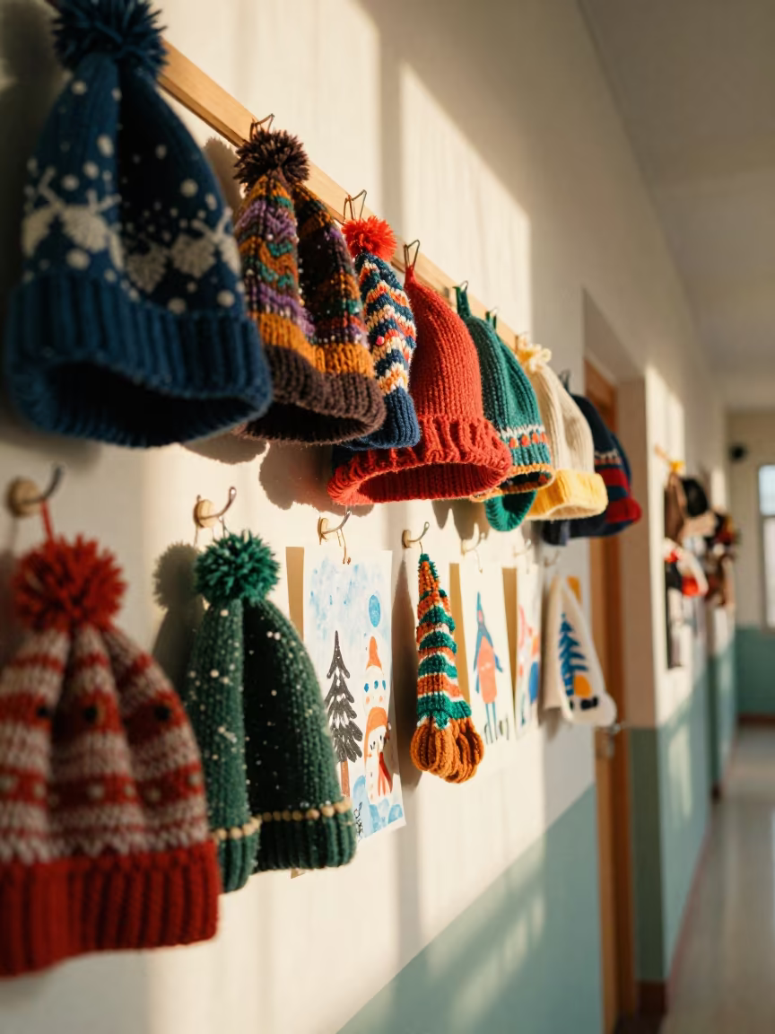 Winter Art Hats in Ankara School Corridor in in a computer lab before lessons near Ankara