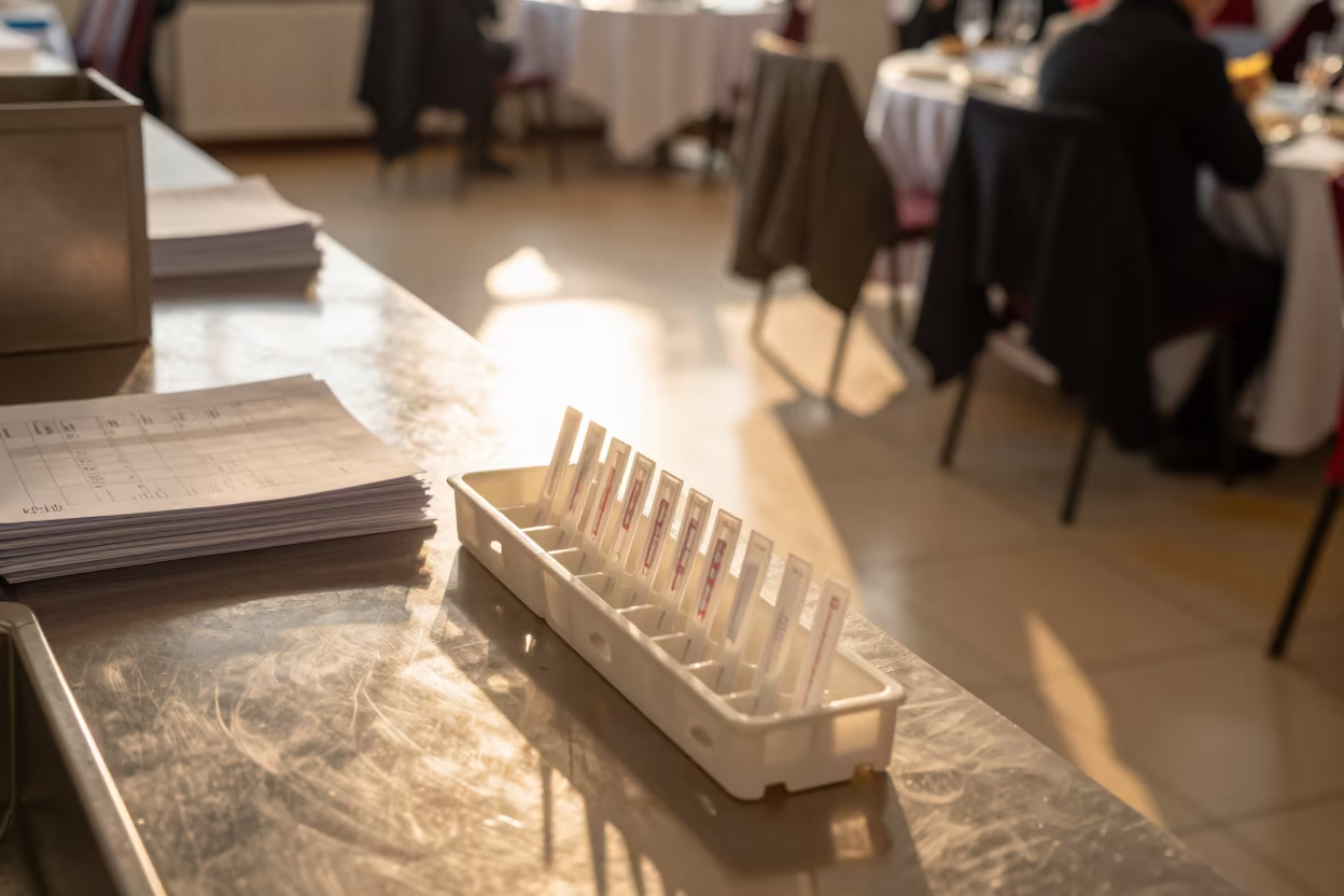 Winter Banquet Hall Pool Test Strip Before Service in inside a banquet hall before service near Taiyuan