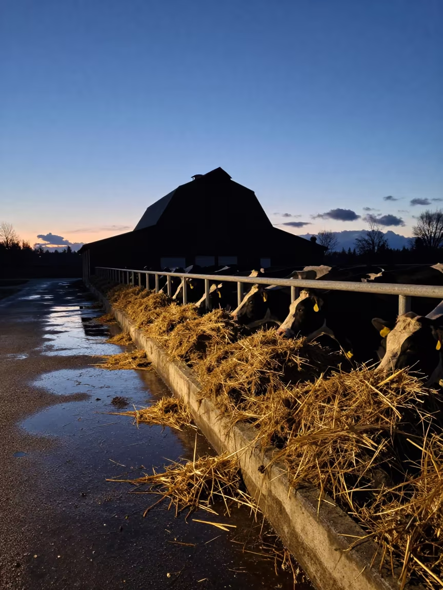 Winter Barn Feed Alley Sky Transition in beside a pasture gate in Washington