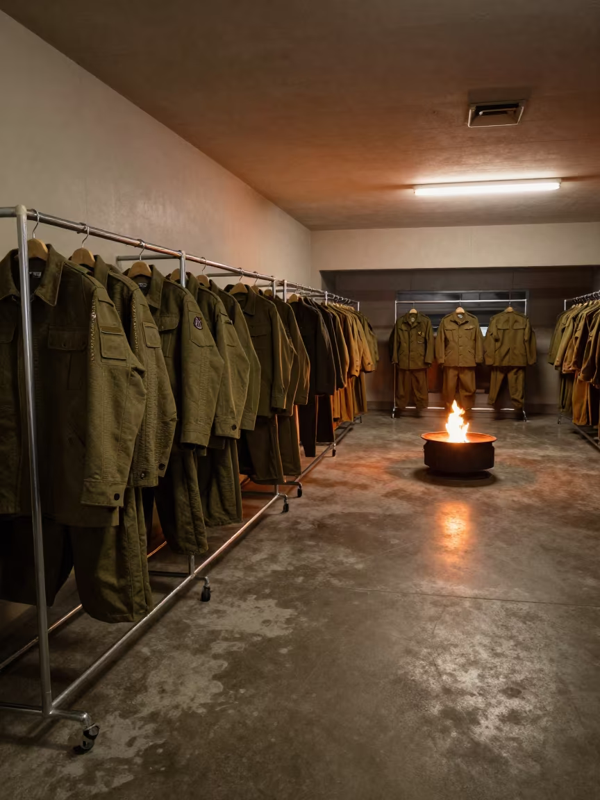 Winter Barracks Laundry Rack in Firelit Mess Hall in in a mess hall before service in Chatham-Kent