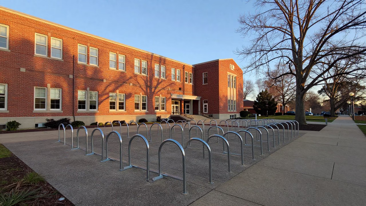 Winter Bicycle Rack Under Gold Coast Cloister in beneath a university cloister near Gold Coast