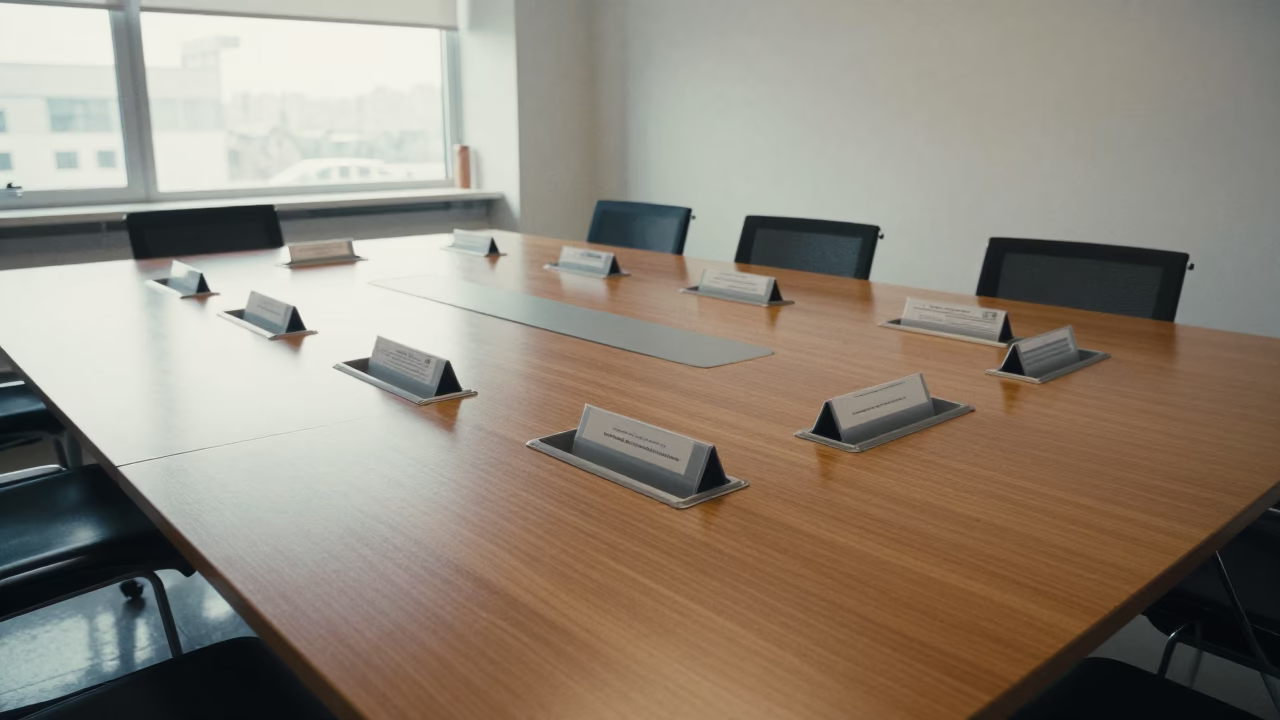 Winter Boardroom Nameplate Tray Near Corlu in at a boardroom table before a meeting near Çorlu