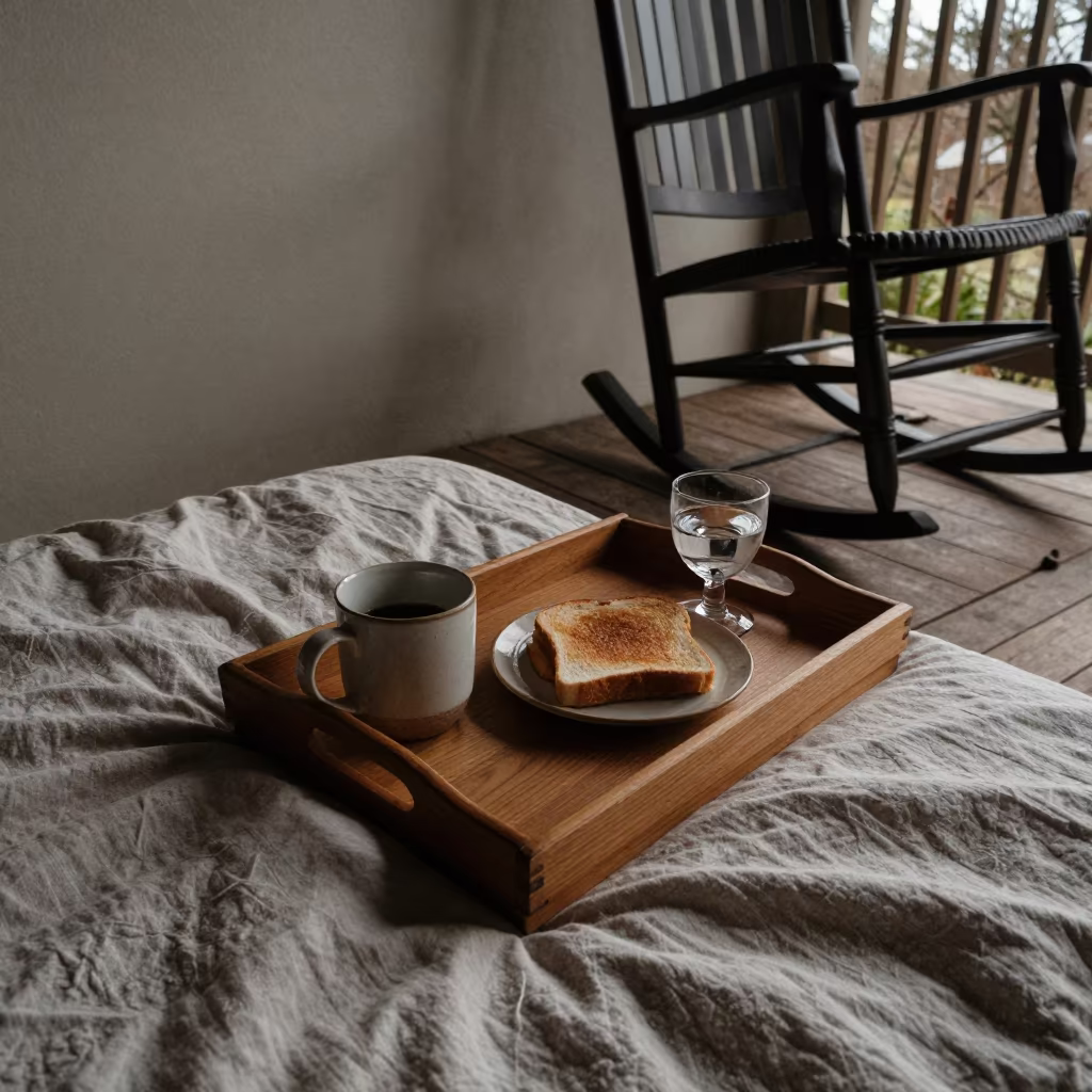 Winter Breakfast Tray on Porch Duvet Morning Light in on a porch with a rocking chair near Leicester