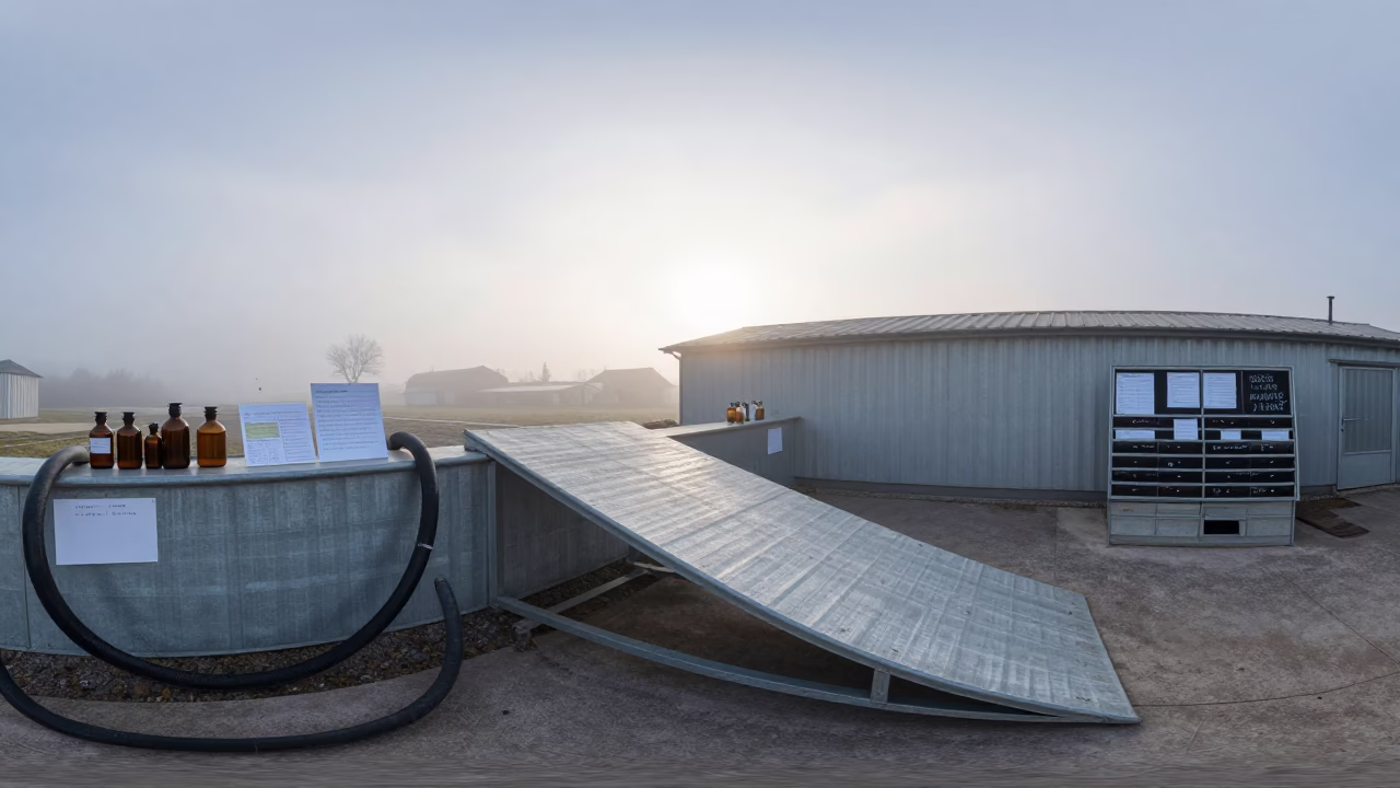 Winter Breeding Chalk Drawer at Normandy Stockyard in at a stockyard loading ramp in Normandy