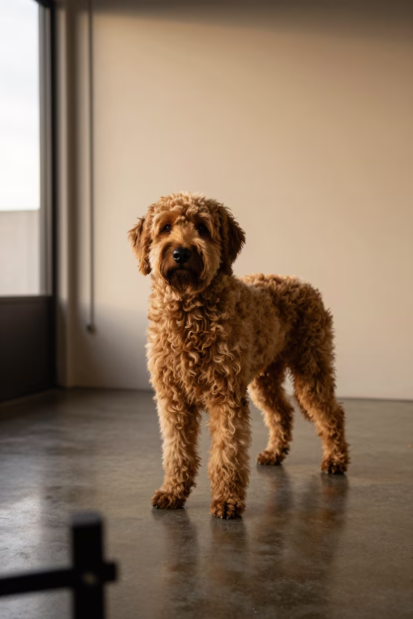 Winter Briard Portrait in Auckland Studio Light in in a quiet portrait studio with a plain backdrop and eye-level framing in Auckland