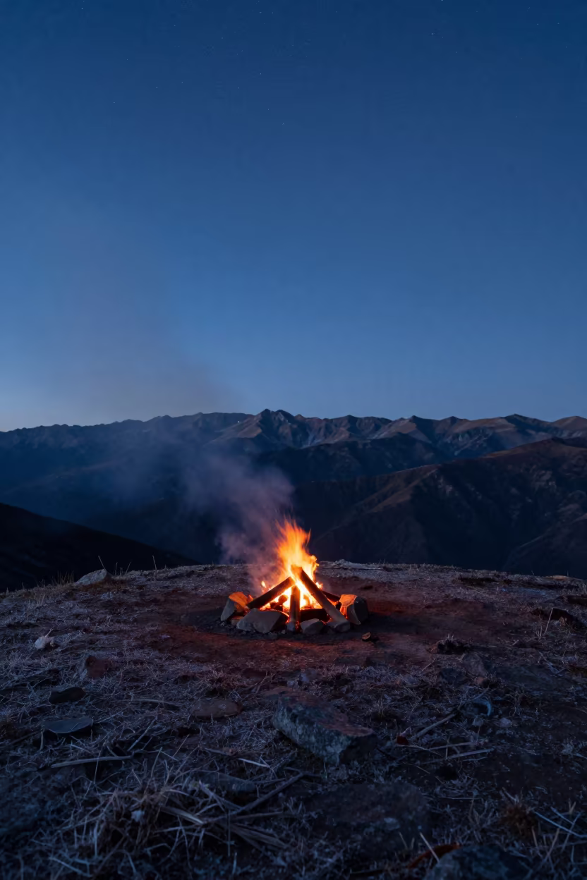 Winter Campfire Smoke Spiral Sichuan Night Sky in beneath a dark-sky overlook in Sichuan