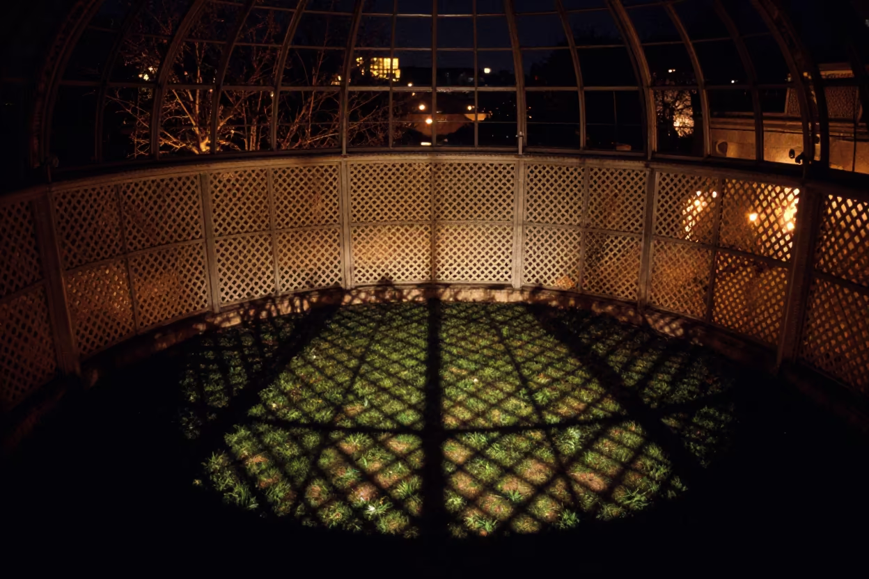 Winter Candle Shadows on Grass Atrium Floor in inside a vaulted atrium in Rehovot