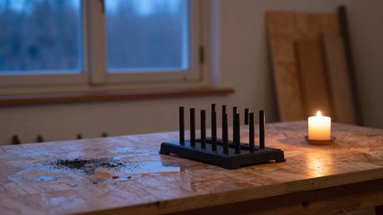 Winter Candlelight on Hefei Workbench in on a wooden workbench in Hefei