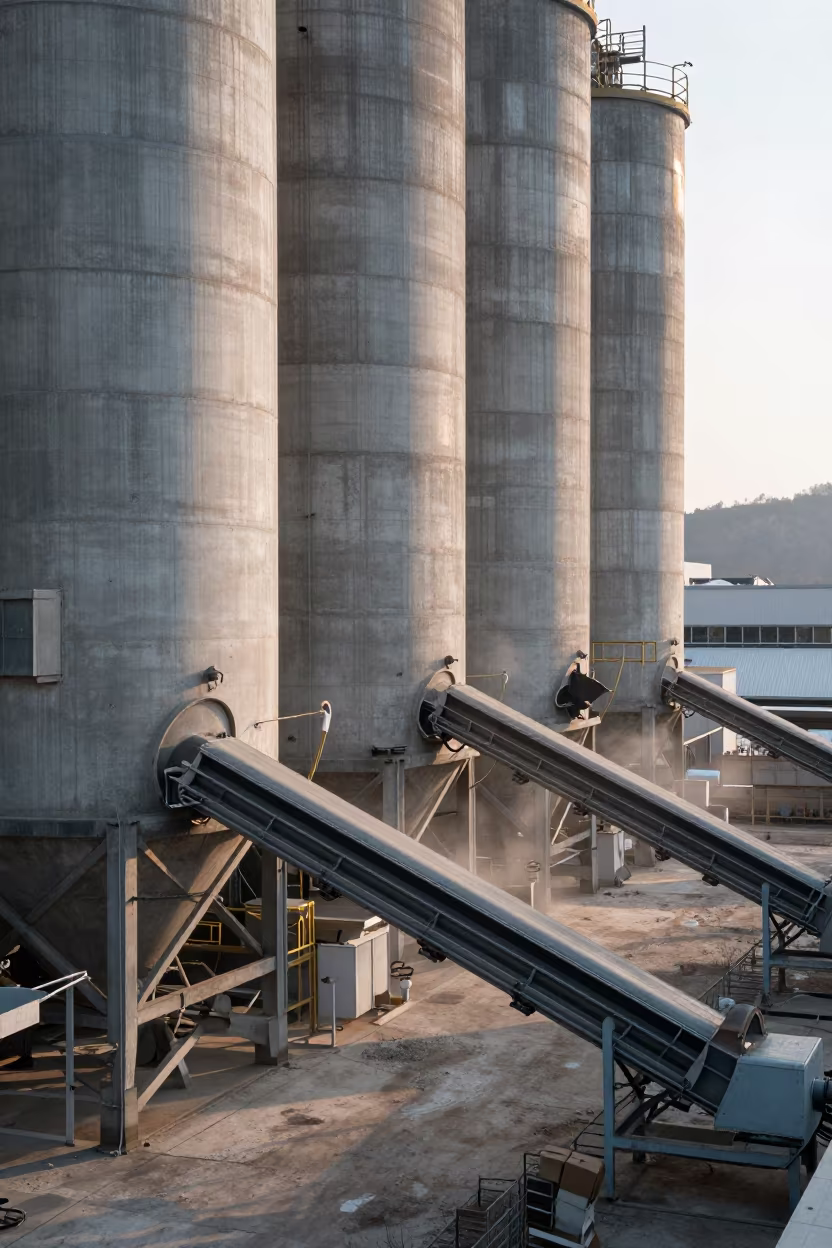 Winter Cement Factory Silos in Busan Dust in inside a grain elevator near Busan