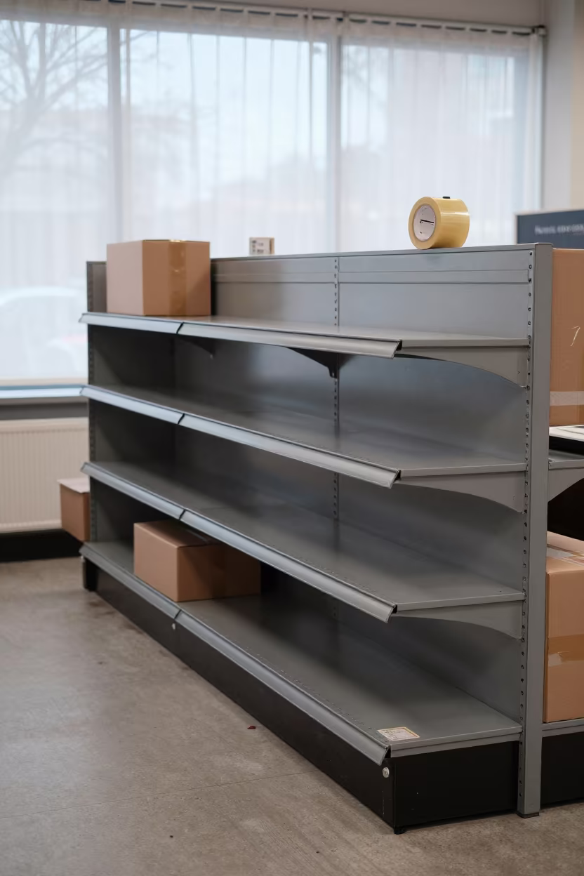 Winter Click Collect Shelf Narnaul Store in at a checkout lane under flat store light in Narnaul