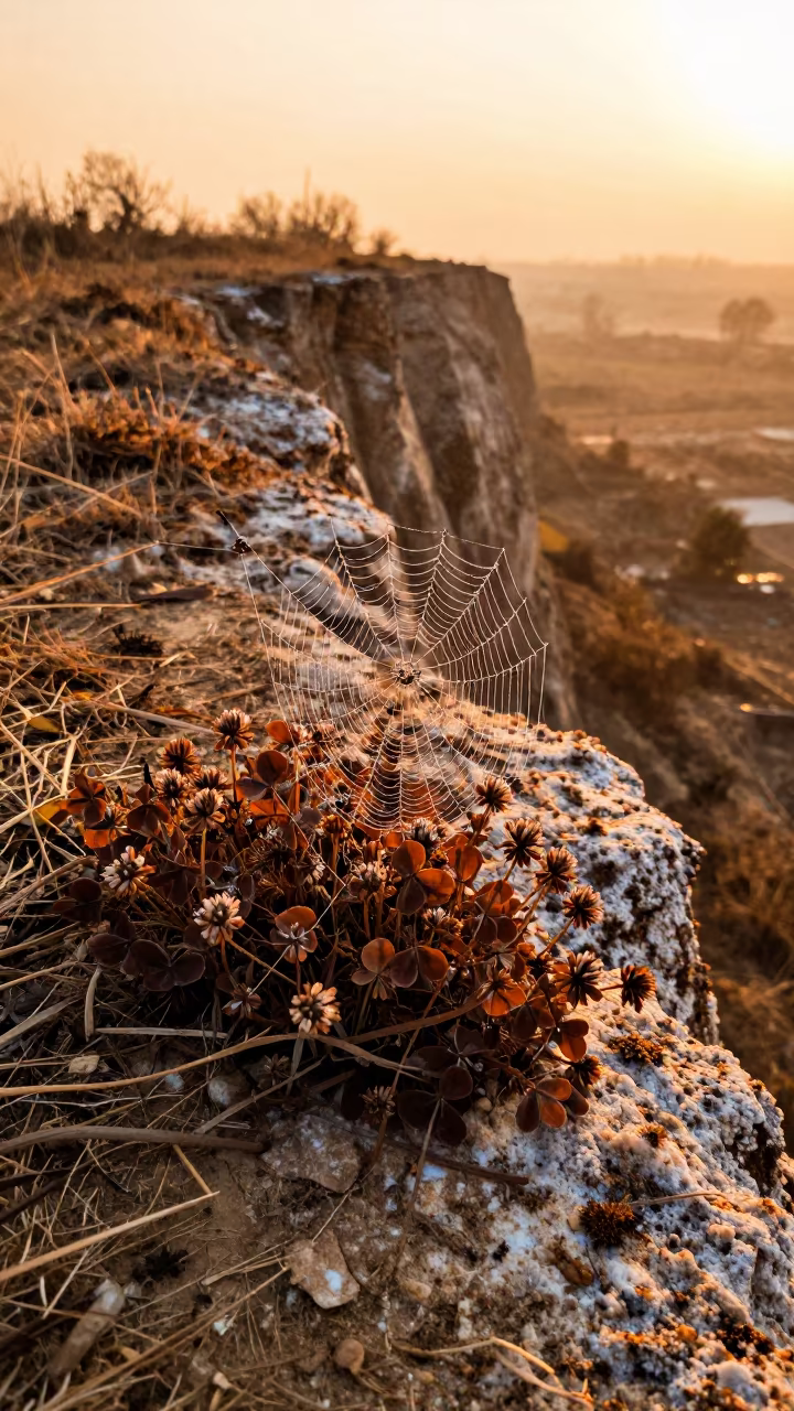Winter Clover Dew on Salt-Sprayed Cliff Edge in along a salt-sprayed cliff edge near Chiniot