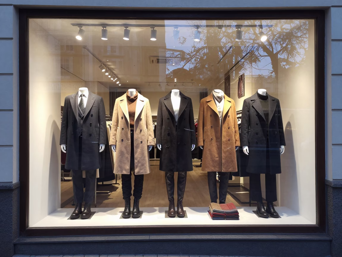 Winter Coat Display Window in Kharkiv Storefront in inside a retail floor display area in Kharkiv