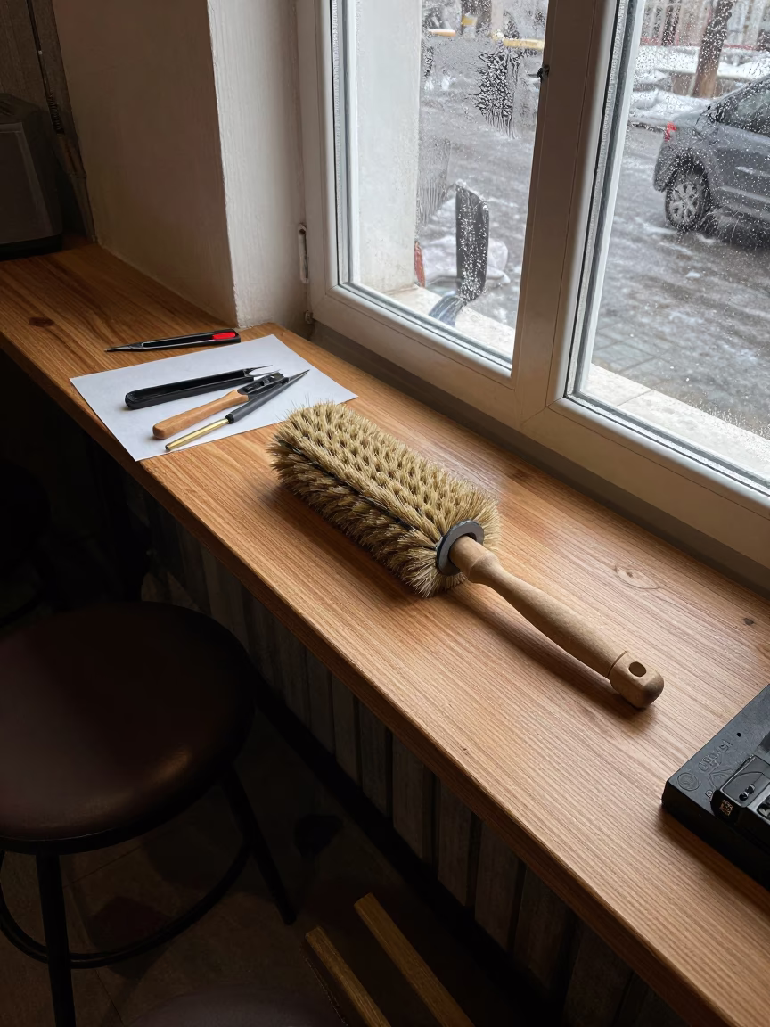 Winter Craft Roll on Urgench Cafe Table in on a cafe table by a window in Urgench