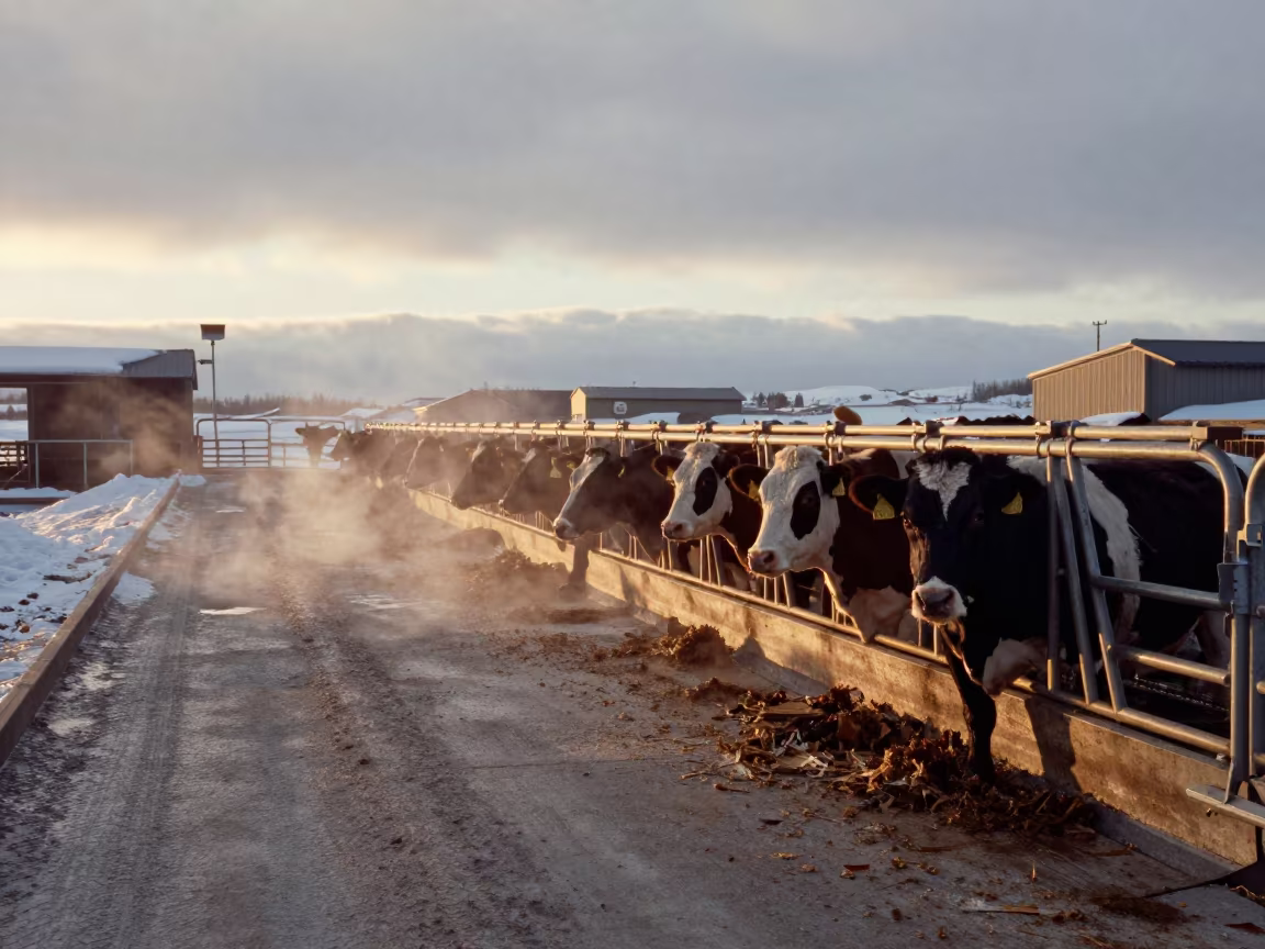 Winter Dairy Pen Norway Evening Light in at a stockyard loading ramp in Norway