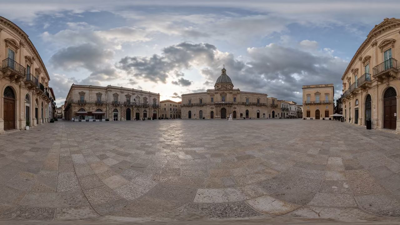 Winter Dawn Ballot Transport in Lecce Square in in a public square in Lecce