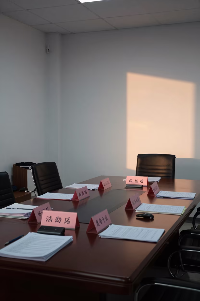 Winter Dawn Boardroom After Strategy Meeting in at a boardroom table before a meeting near Hefei