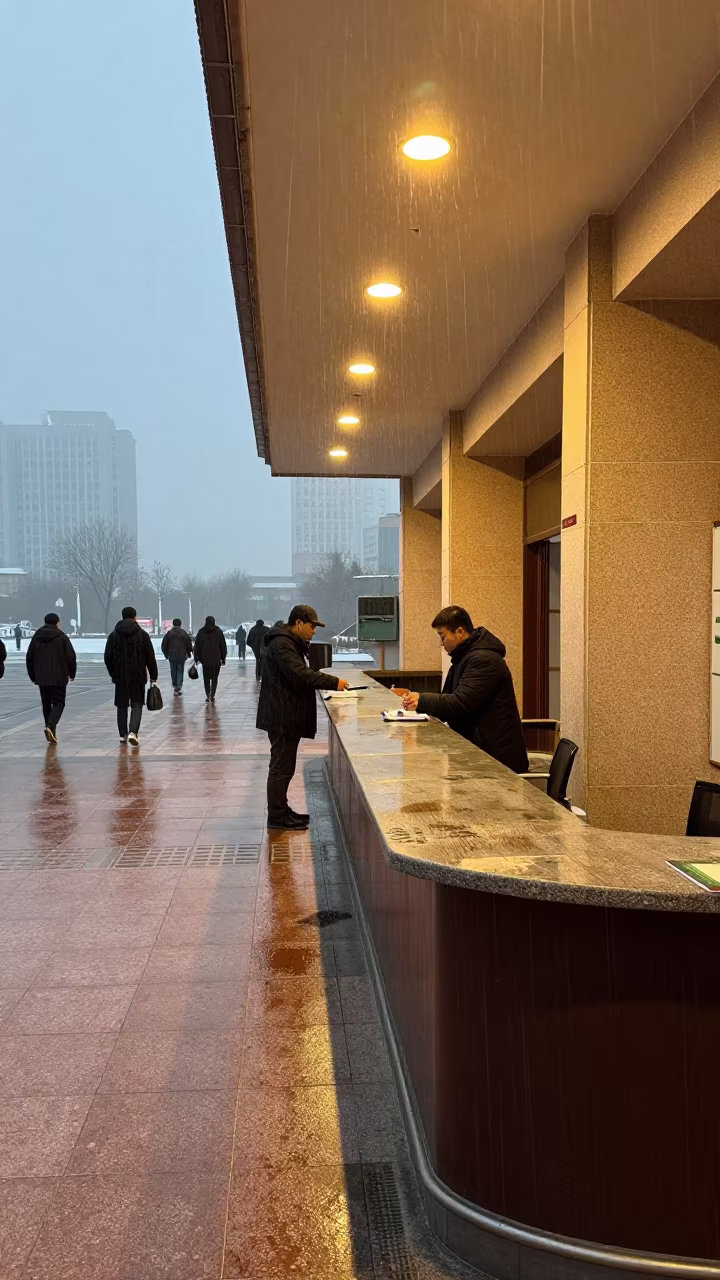 Winter Dawn Clerk Counter Lanzhou Square in in a public square in Lanzhou