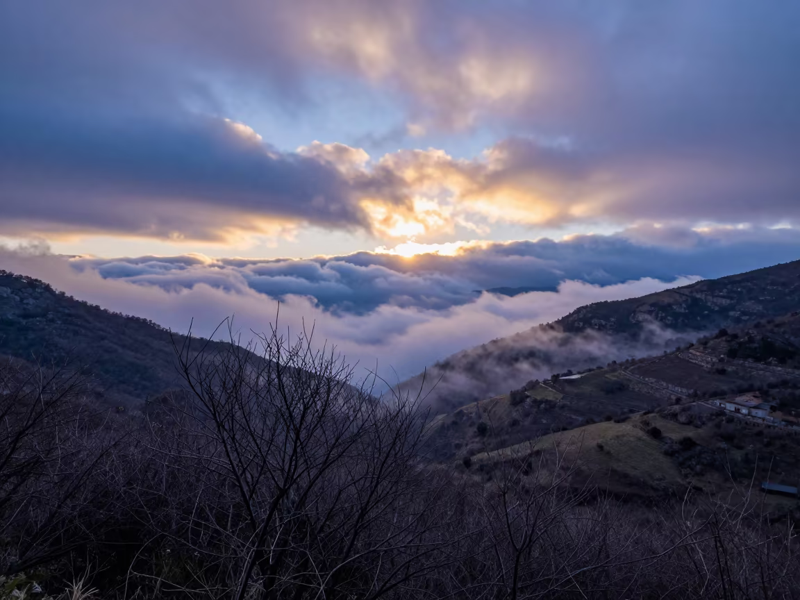 Winter Dawn Clouds Over Sardinian Floodplain Valley in across a floodplain after rain in Sardinia