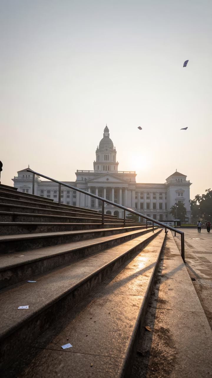 Winter Dawn at Coimbatore City Hall Steps in on the steps of city hall near Coimbatore