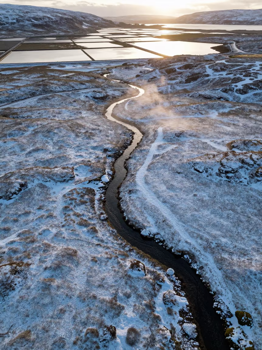 Winter Dawn Creek Over Salt Ponds Scottish Isles in high over salt ponds and causeways in the Scottish Isles