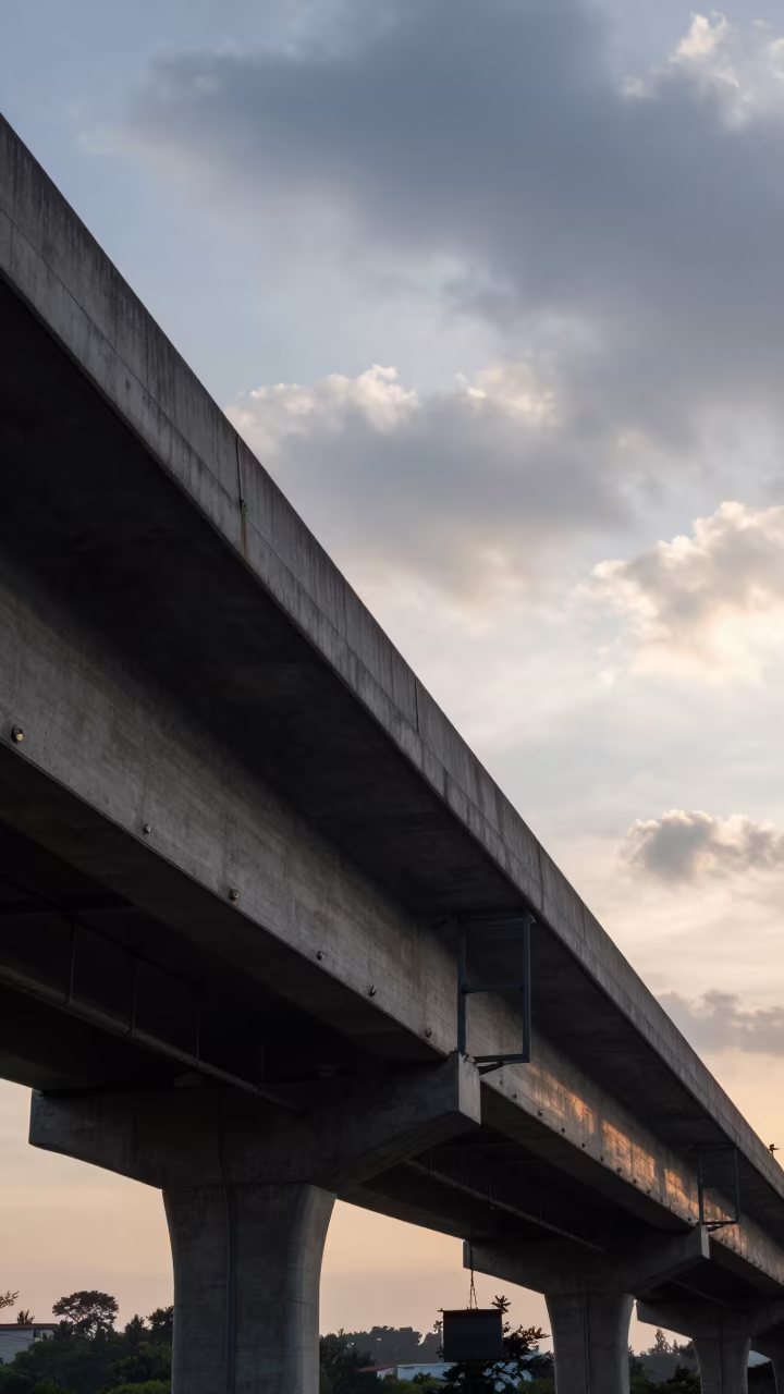 Winter Dawn Light on Gabon Overpass Cable Trays in across a windy overpass interchange in Gabon