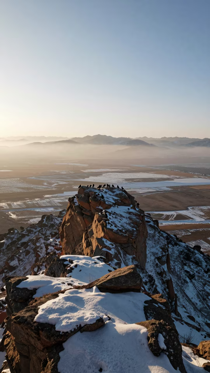 Winter Dawn Light Over Lhasa Ridge Plain in across a storm-bright plain near Lhasa
