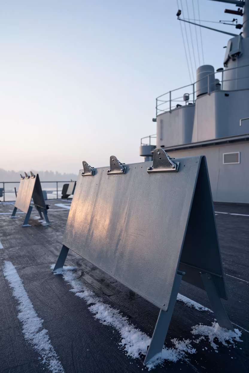 Winter Dawn Military Clipboard Rack on Naval Deck in on a naval deck in rough wind near Kreuzberg, Berlin