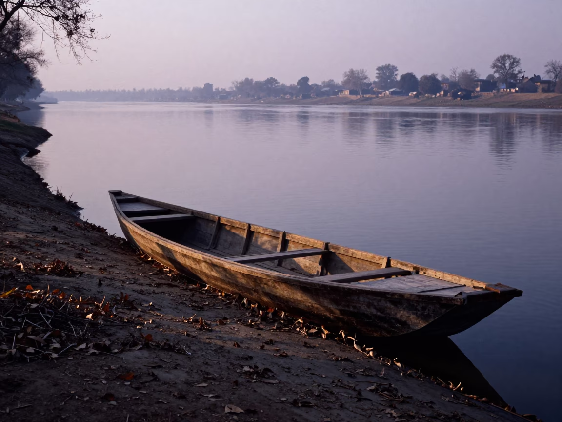 Winter Dawn Punt on River Near Jalandhar in along a switchback approach near Jalandhar