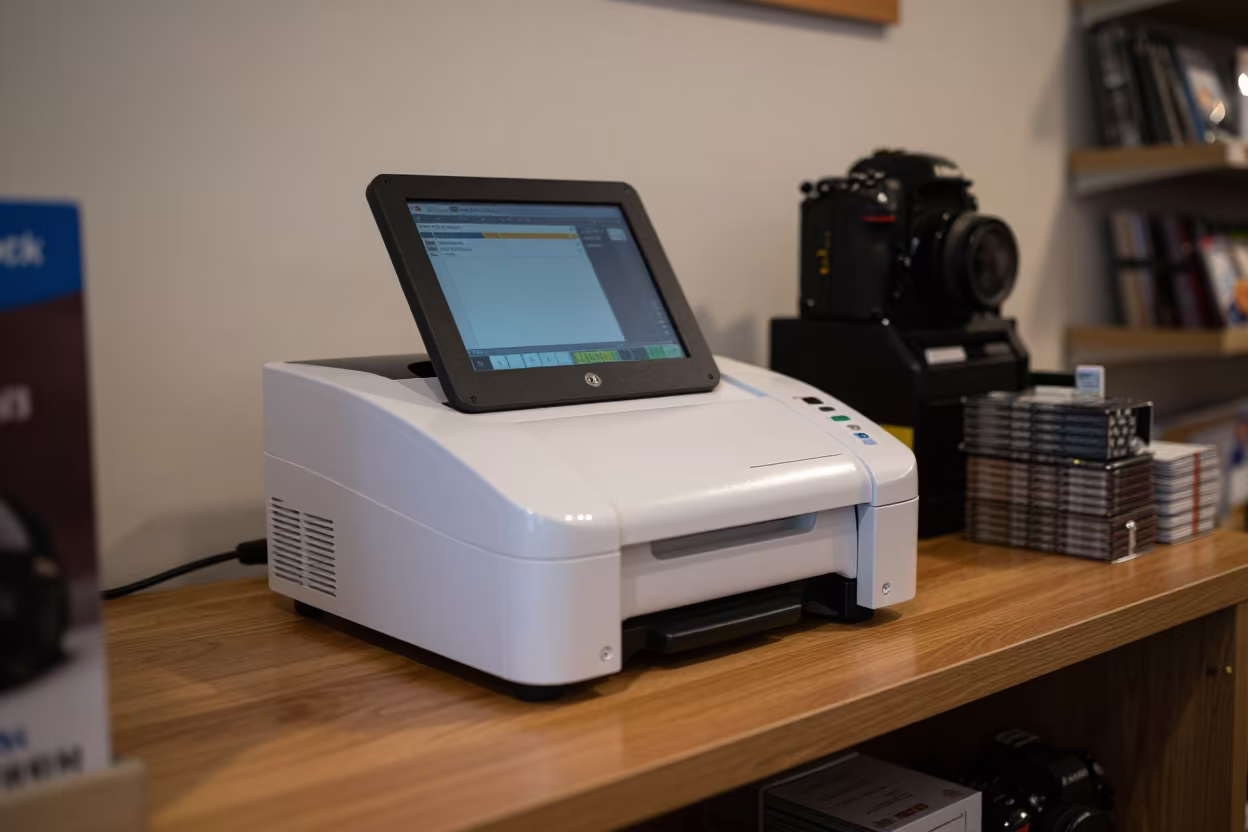 Winter Dawn Retail Label Printer Ready in inside a storefront display zone in Lubeck