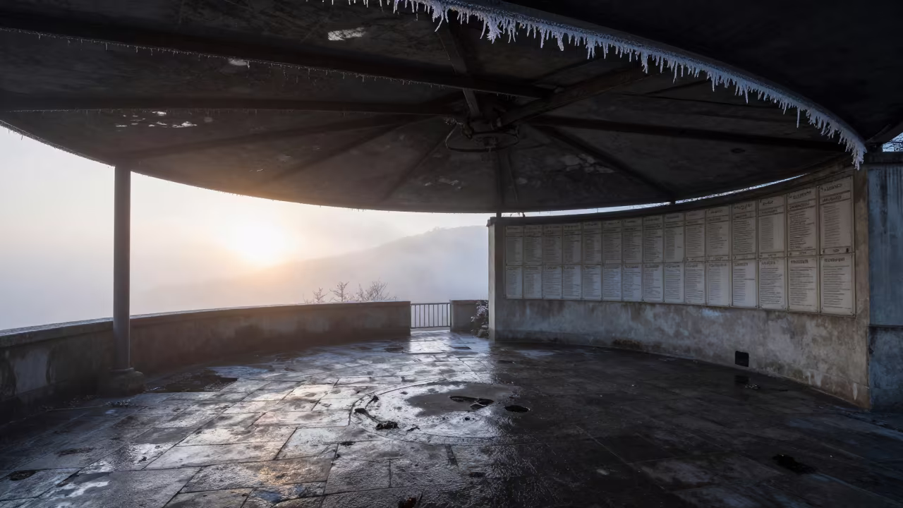 Winter Dawn Ruin Hammam Liguria Canopy in inside a roofless hammam in Liguria