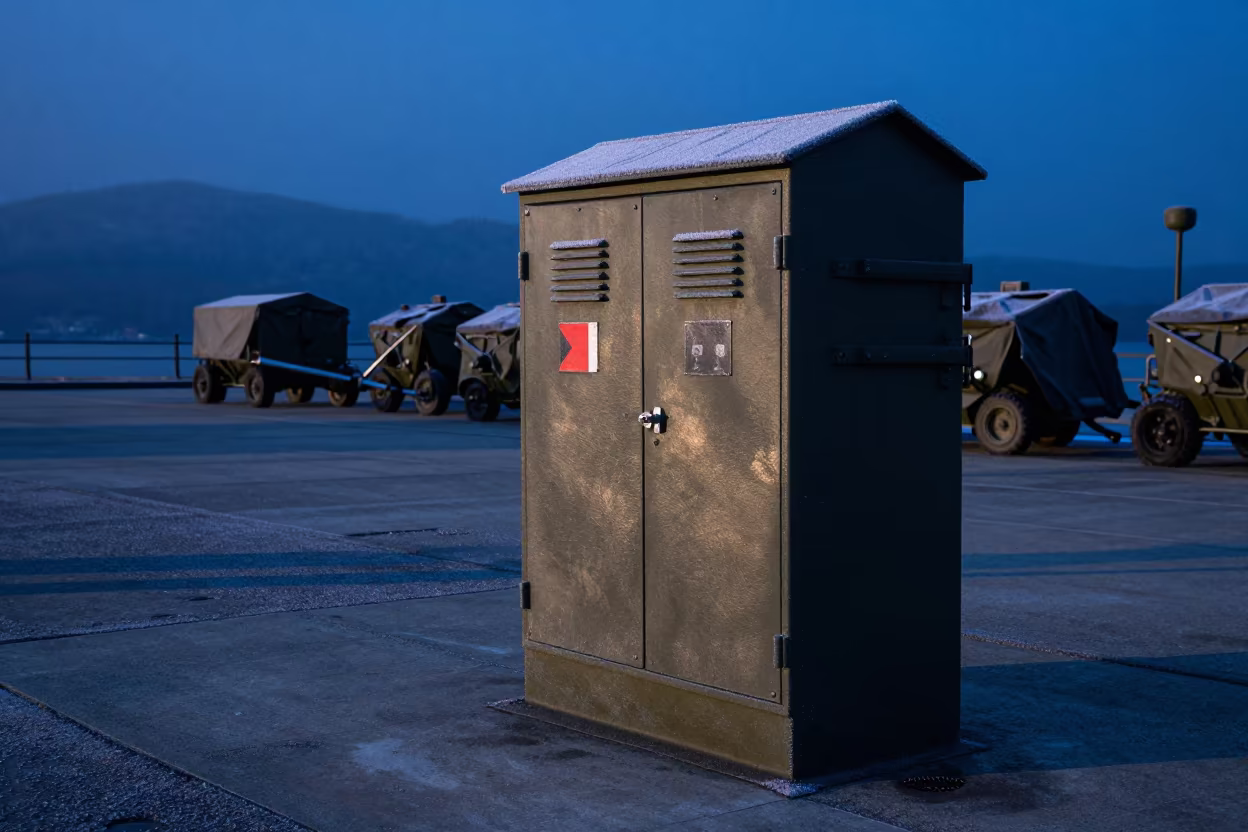Winter Dawn Signal Flag Locker Rim Light Shadow in on a parade ground in British Columbia