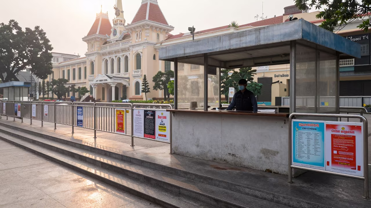 Winter Dawn Town Clerk Counter City Hall Steps in on the steps of city hall near Bui Vien, Ho Chi Minh City