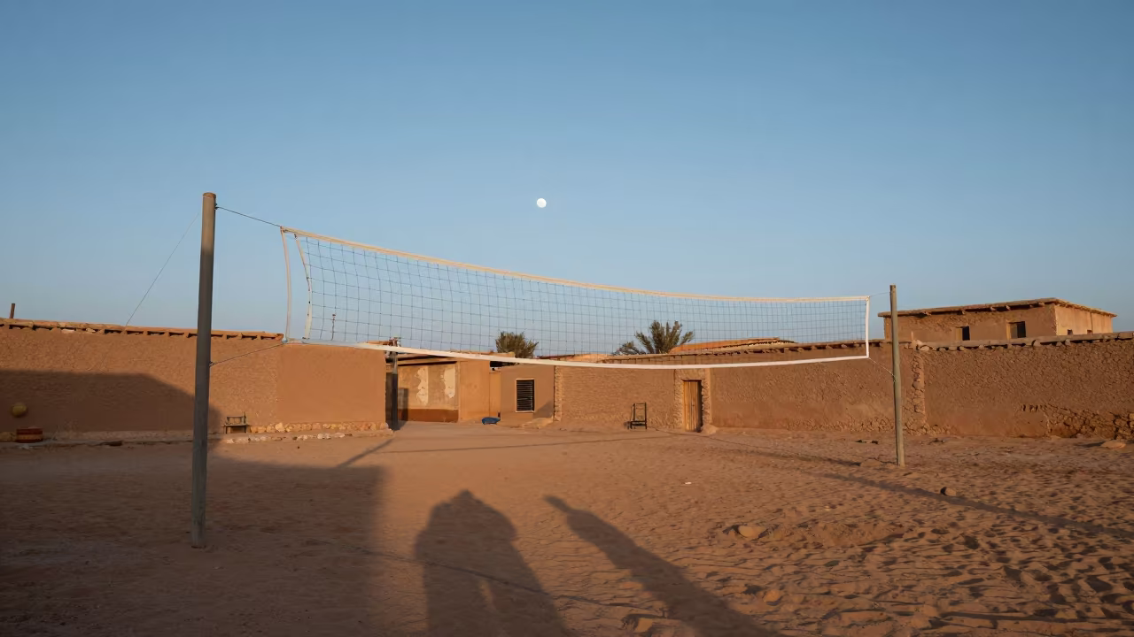 Winter Dawn Volleyball Net Shadows in in a village lane near Sidi Bel Abbès