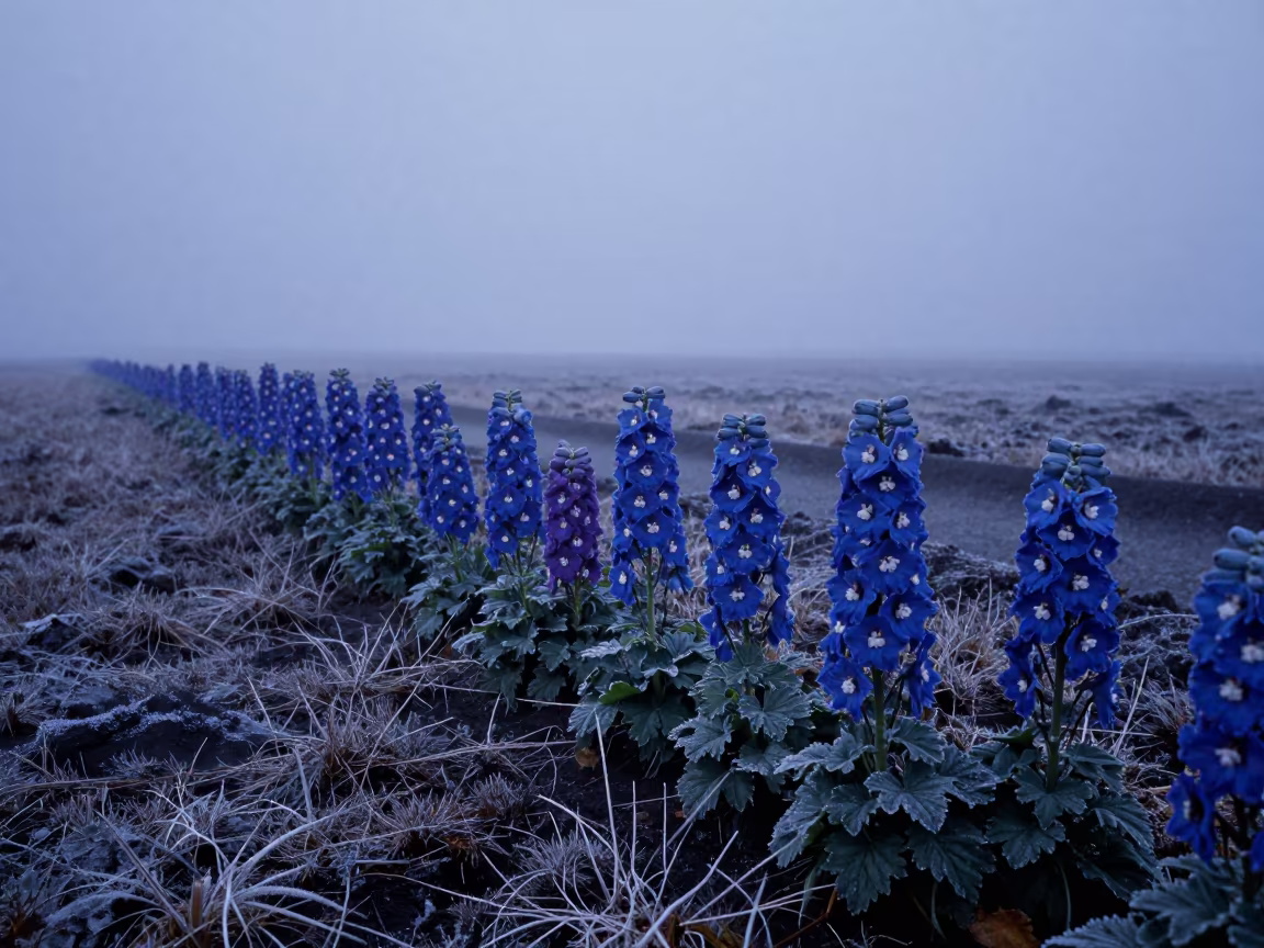 Winter Delphinium Border Iceland Evening Fog in in Iceland