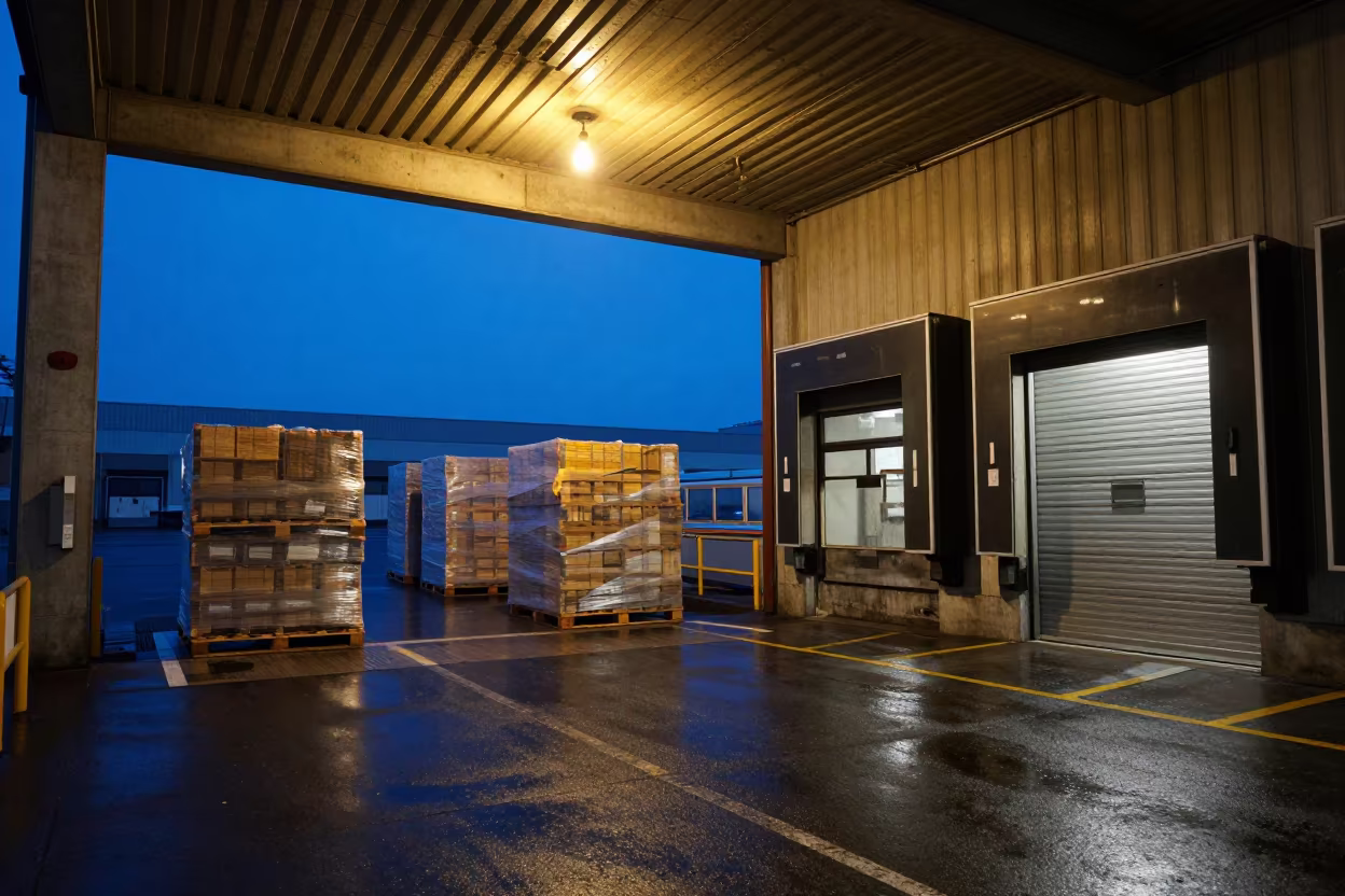 Winter Evening Loading Dock Silhouette Osaka in at a delivery depot loading bay near Osaka